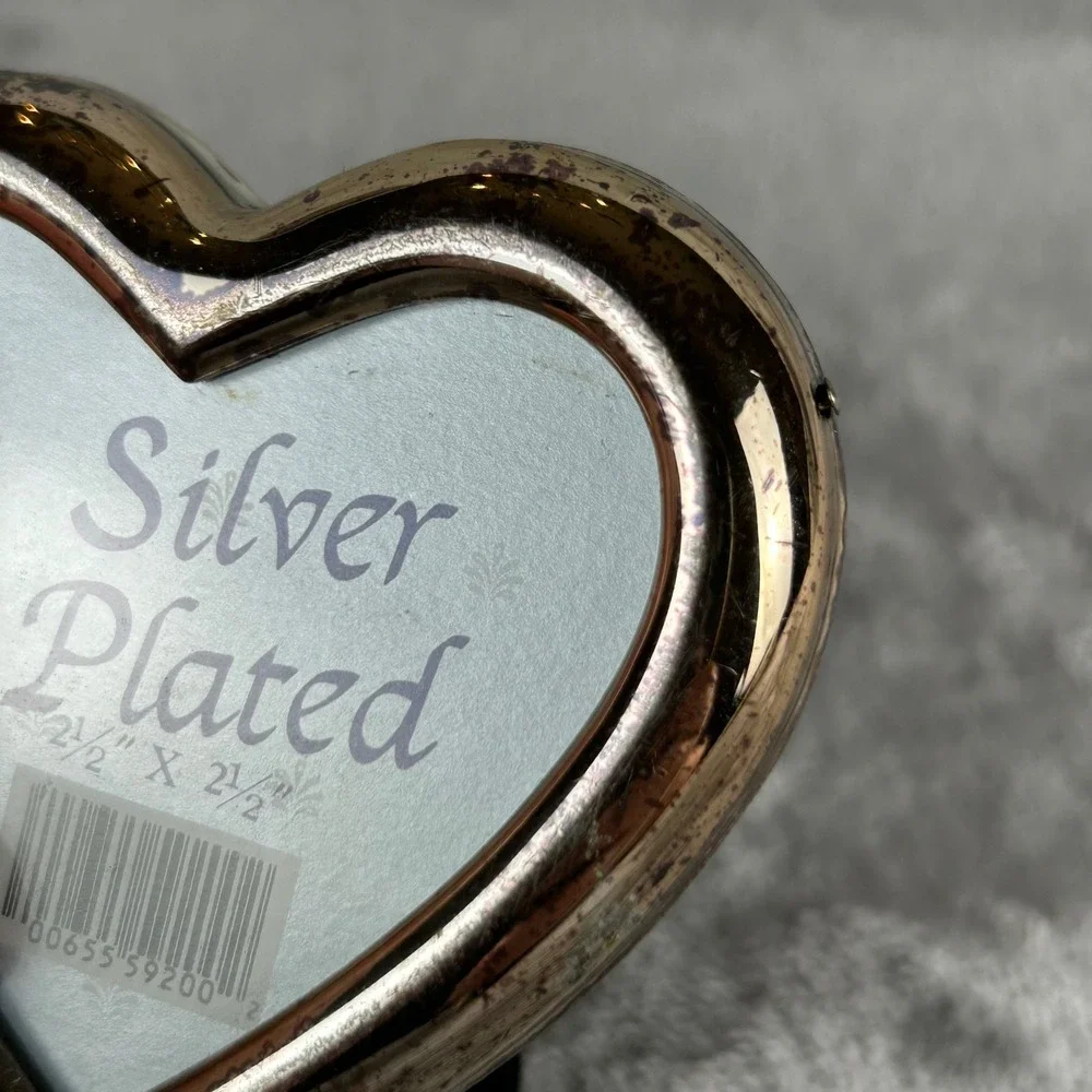 Vintage Silver Plated Heart Picture Frame Small 2.5x2.5 Velvet Back Korea